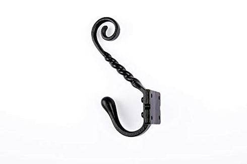 B&M - 5 x Antique Black Twisted Hook Cast Iron Coat and Hat hook - Pack of 5