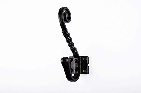 B&M - 5 x Antique Black Twisted Hook Cast Iron Coat and Hat hook - Pack of 5