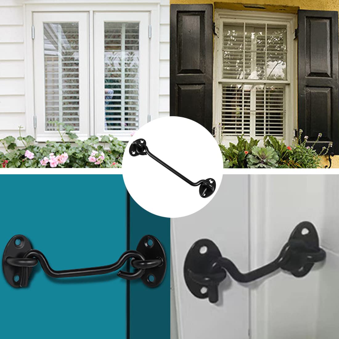 Sumbirg 2 Pcs Cabin Hooks Gate Hook Lock Hook and Eye Latch Stainless Steel Heavy Duty Gate Latch for Door,Window,Garage(Black)