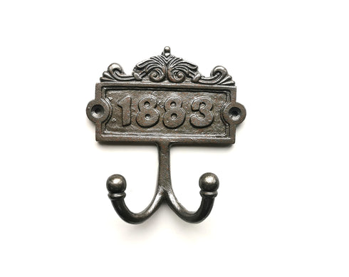 B&M - Hand Forged Cast Iron 1883 Antique Coat Hook - Double Hook Excellent Finish (Antique Iron)