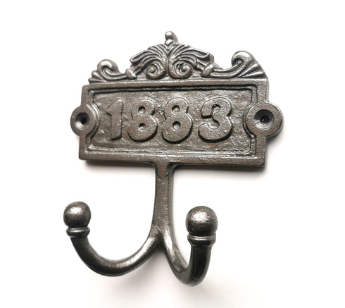 B&M - Hand Forged Cast Iron 1883 Antique Coat Hook - Double Hook Excellent Finish (Antique Iron)