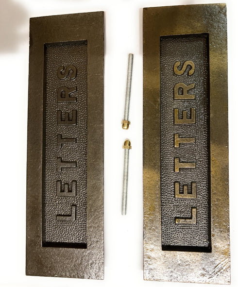 B&M - Antique Brass Fixed Letter Plate 10 x 3 inches - LETTERS Embossed on Solid Brass supplied with fixing bolts| Without mail slot| Fixed letter plate