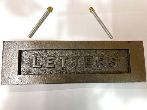 B&M - Antique Brass Fixed Letter Plate 10 x 3 inches - LETTERS Embossed on Solid Brass supplied with fixing bolts| Without mail slot| Fixed letter plate