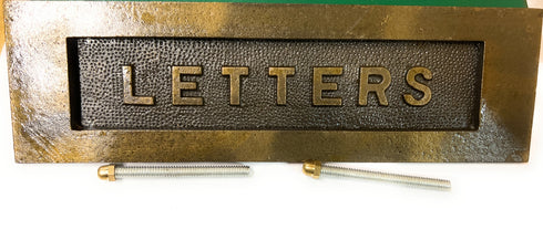 B&M - Antique Brass Fixed Letter Plate 10 x 3 inches - LETTERS Embossed on Solid Brass supplied with fixing bolts| Without mail slot| Fixed letter plate