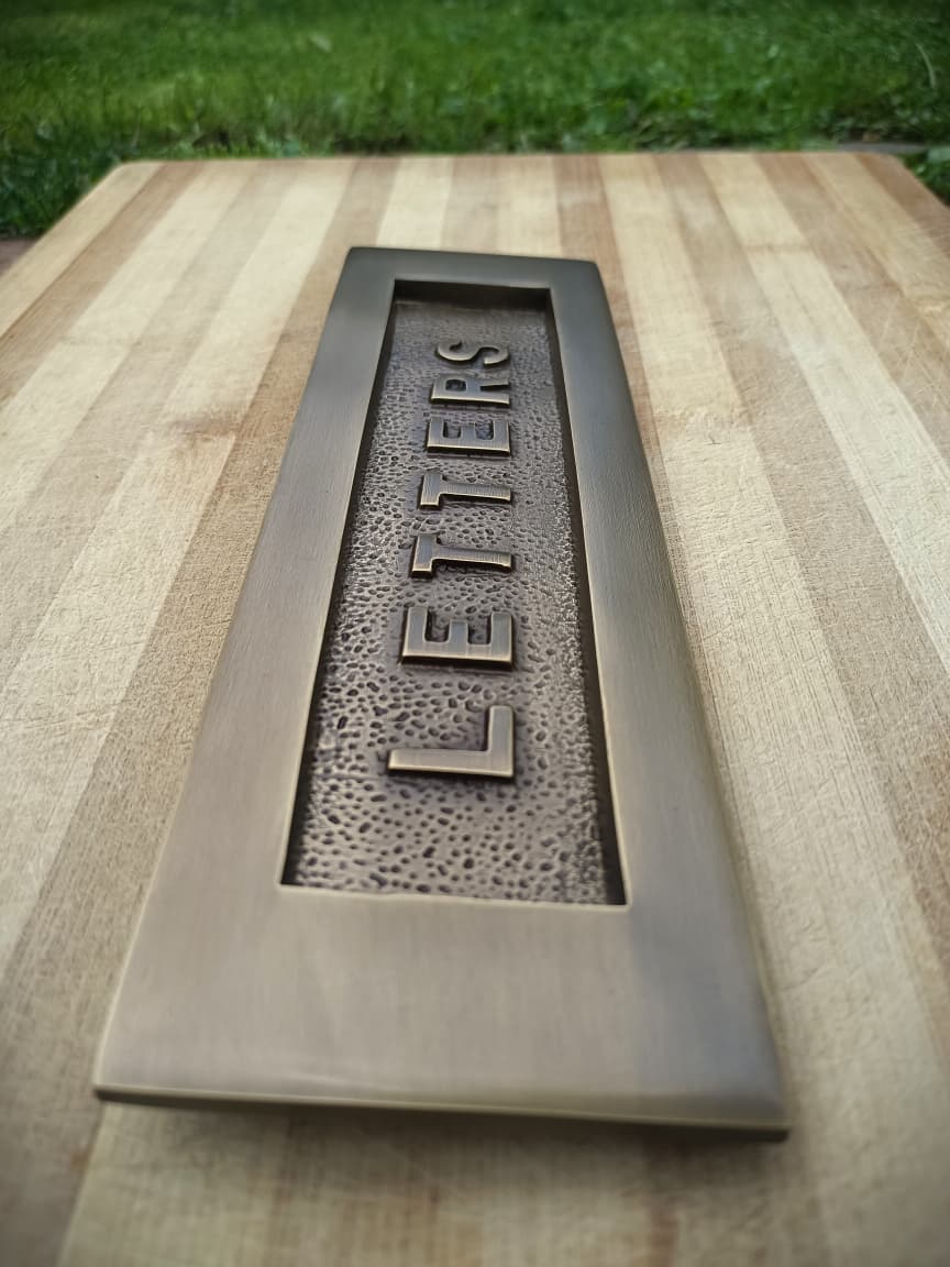 Antique Brass Letter Plate 10 x 3 inches - LETTERS Embossed on Solid Brass supplied with fixing bolts