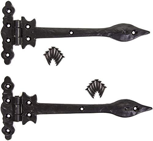 B&M Pair of Black Traditional Antique Fleur de LYS Door Hinge 12'' with Cast Iron Finished