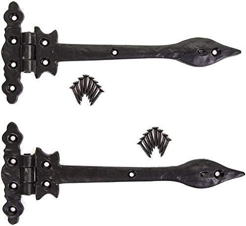 B&M Pair of Black Traditional Antique Fleur de LYS Door Hinge 12'' with Cast Iron Finished