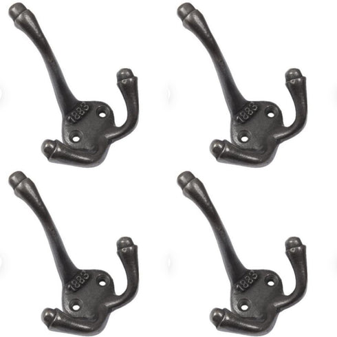 Cast Iron 1883 Antique Triple coat hook with a pair of matching woodscrews (Pack of 4)