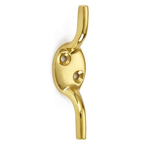 Solid Brass Cleat Hook (Polished Brass, 75mm) Pack of 2, Supplied with Screws Finished in Polished Brass