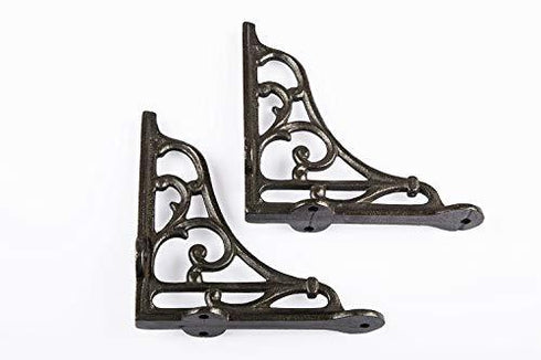 Classic Victorian Scroll Shelf Brackets - Pair in Antique Iron