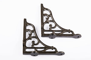 4x4 Victorian Scroll Shelf Brackets Antique Iron - Pair