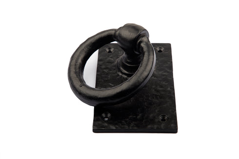 RING Door Knocker Antique Black - Cast Iron Door Knocker - Backplate 3''x5''