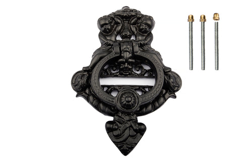 Antique Black Angel Cherubs Door Knocker - Large (7'' width x 10'' height )