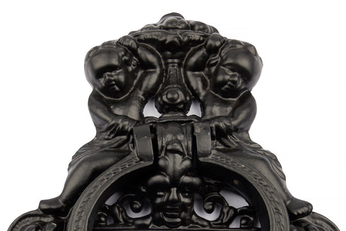 Antique Black Angel Cherubs Door Knocker - Large (7'' width x 10'' height )