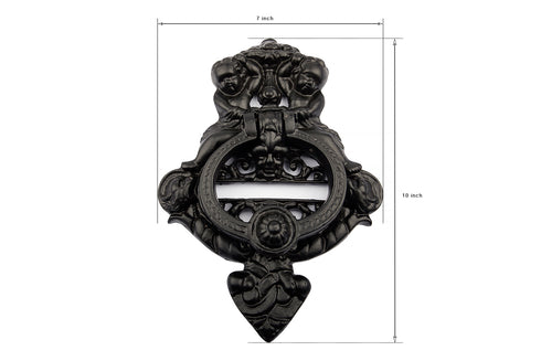 Antique Black Angel Cherubs Door Knocker - Large (7'' width x 10'' height )