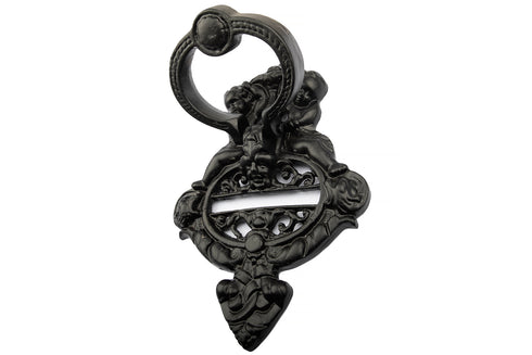 Antique Black Angel Cherubs Door Knocker - Large (7'' width x 10'' height )