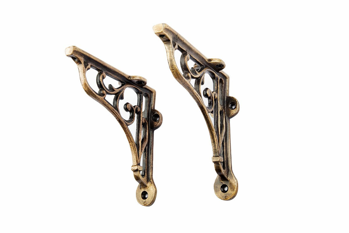 5x5 Classic Victorian Scroll Shelf Brackets Antique Brass Pair B&M Brass & Metal