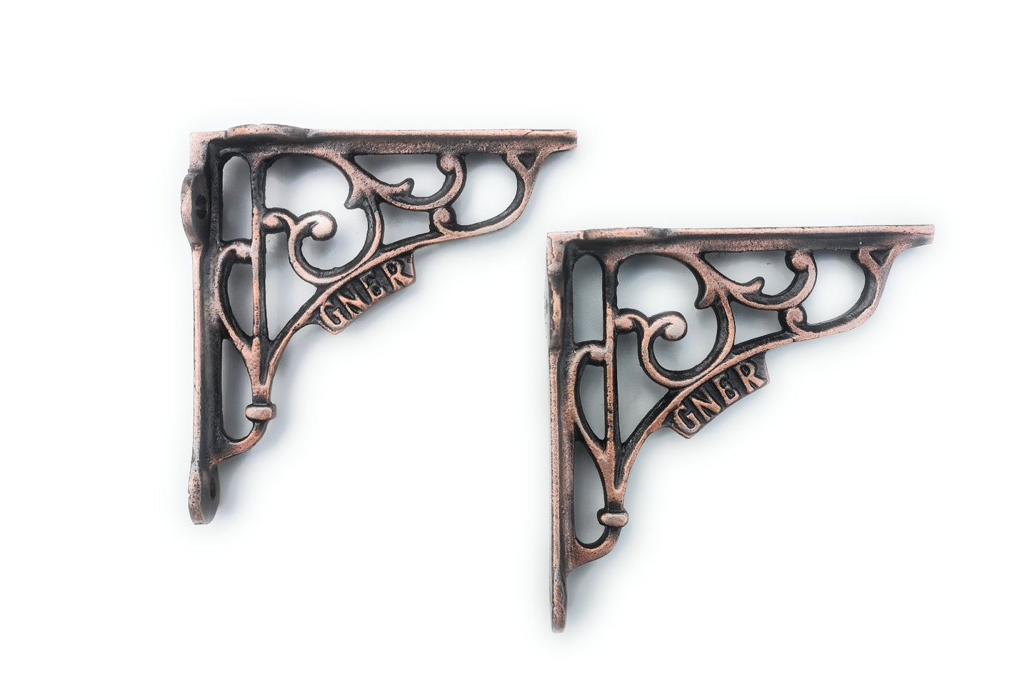 Wonderful Antique Copper 5x5'' Wall Shelf Brackets from a GNER Steam Railway Carriage (1�Pair) - Cast Iron