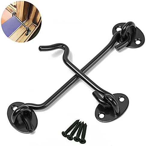 B&M 1Pcs 4 inch Barn Door Lock, Cabin Hook Eye Latch Gate Door Swivel Window Door Hook with Mounting�Screws�(Black)