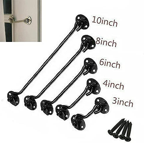 B&M 1Pcs 4 inch Barn Door Lock, Cabin Hook Eye Latch Gate Door Swivel Window Door Hook with Mounting�Screws�(Black)