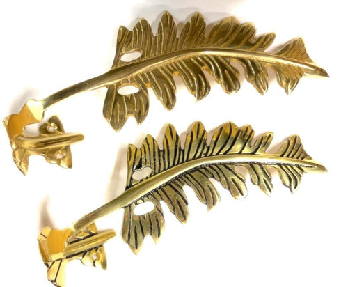Brass Curtain Tie Back Fern Leaf Antique or Polished Brass Home Decoration