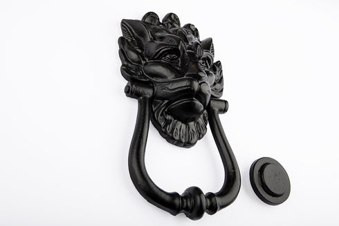 Antique Black Lion Head Door Knocker Large