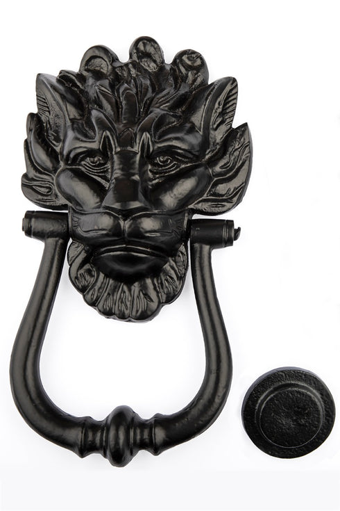 Antique Black Lion Head Door Knocker Large