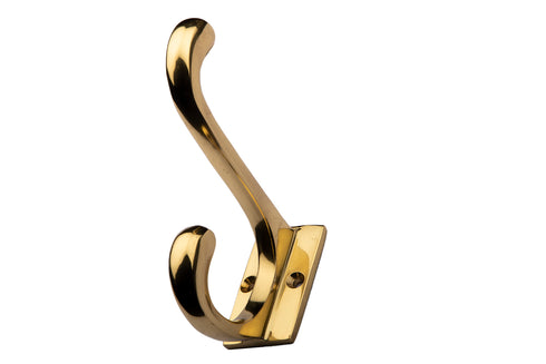 Retro Solid Brass Coat and Hat Hook with Rectangular Base Polished Brass