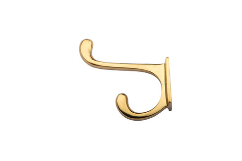 Retro Solid Brass Coat and Hat Hook with Rectangular Base Polished Brass