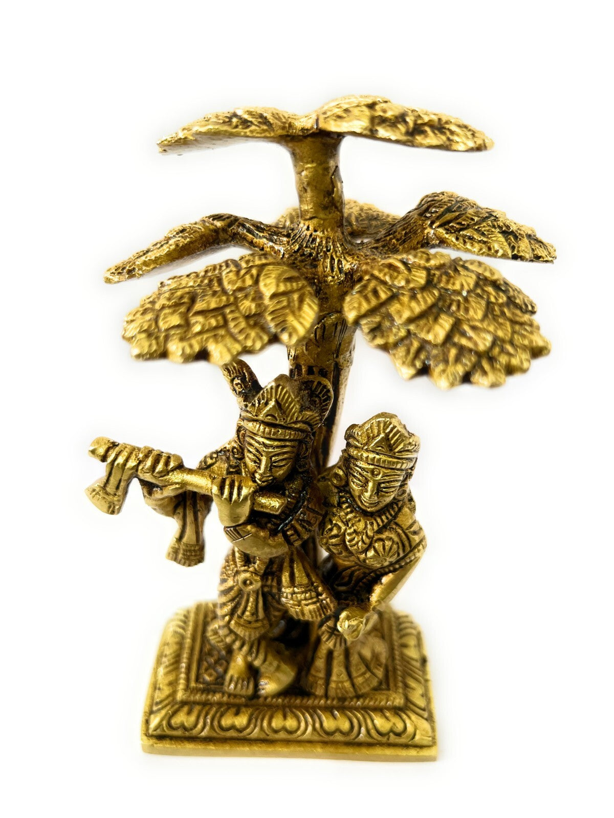 Divine Embrace : Antique Brass Radha Krishna Statue 6Inch