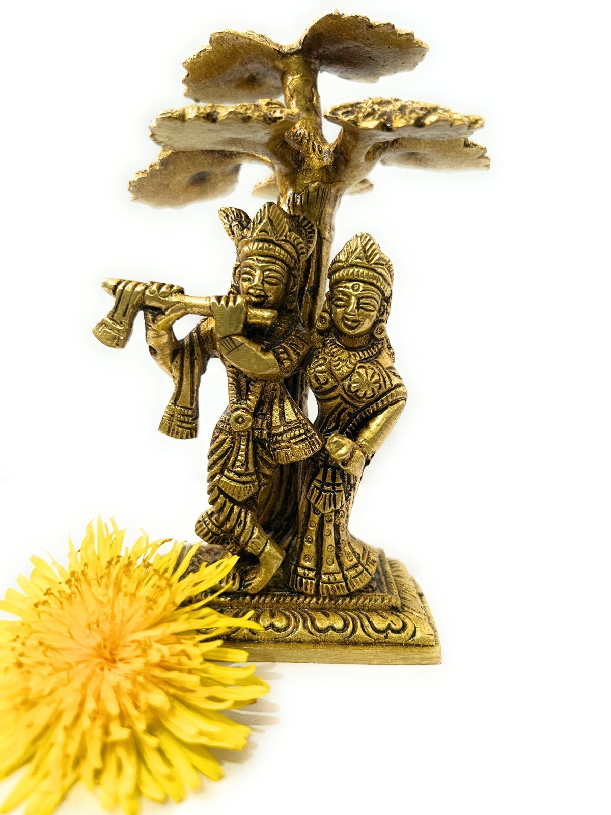 Divine Embrace : Antique Brass Radha Krishna Statue 6Inch