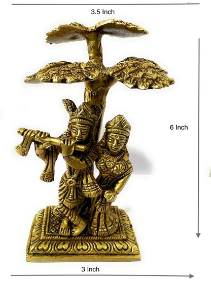 Divine Embrace : Antique Brass Radha Krishna Statue 6Inch
