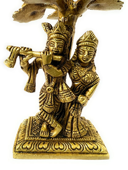 Divine Embrace : Antique Brass Radha Krishna Statue 6Inch