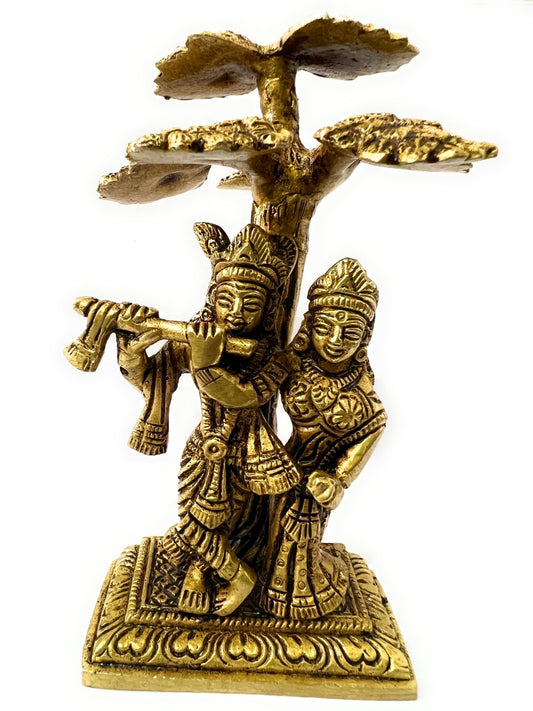 Divine Embrace : Antique Brass Radha Krishna Statue 6Inch