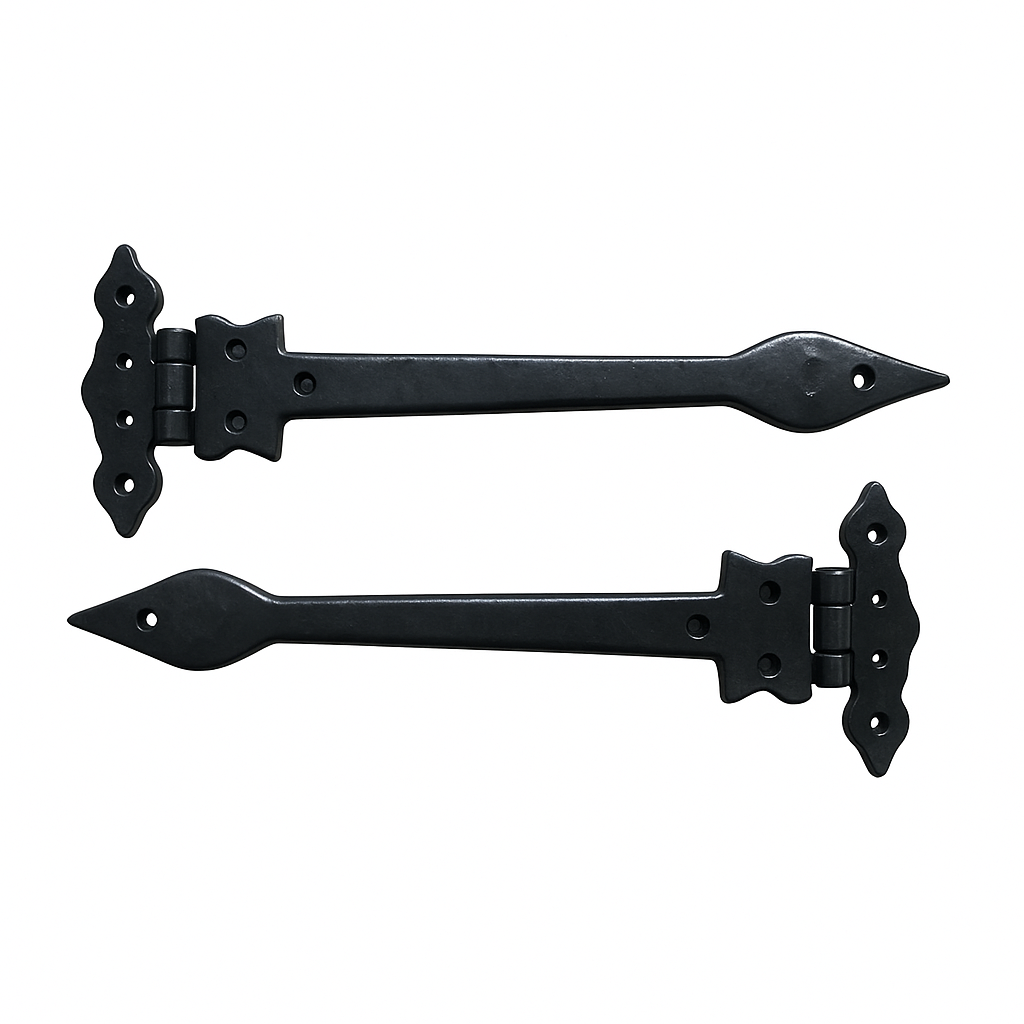 Black Cast Iron Spear Hinges Leaf Design Pair Of New (12