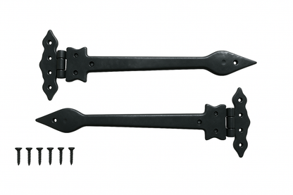 Black Cast Iron Spear Hinges Leaf Design Pair Of New (12