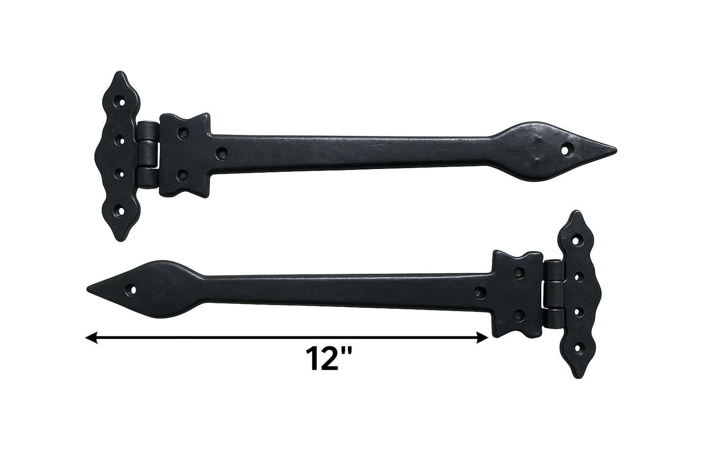 Black Cast Iron Spear Hinges Leaf Design Pair Of New (12