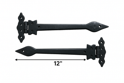 Black Cast Iron Spear Hinges Leaf Design Pair Of New (12