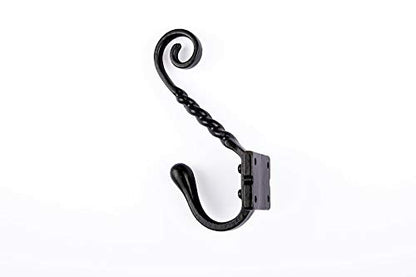 B&M - 5 x Antique Black Twisted Hook Cast Iron Coat and Hat hook - Pack of 5
