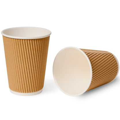 M25 Packs - 500 x Kraft 12oz Ripple Cups - 3 Ply Insulated Paper Cups - Disposable Paper Hot Coffee Tea Drinking Cups ( NO Lids )