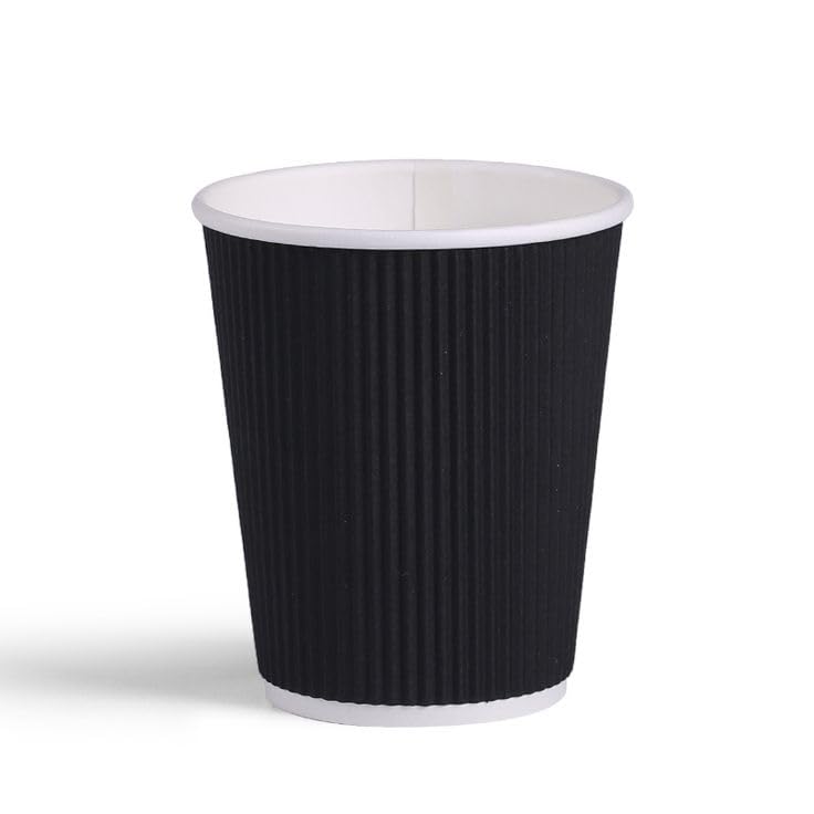 M25 Packs - 500 x Black 12oz Ripple Cups - 3 Ply Insulated Paper Cups - Disposable Hot Coffee Tea Drinking Cups
