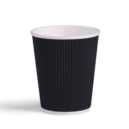 M25 Packs - 500 x Black 12oz Ripple Cups - 3 Ply Insulated Paper Cups - Disposable Hot Coffee Tea Drinking Cups