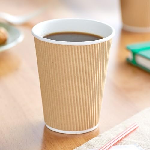 M25 Packs - 500 x Kraft 12oz Ripple Cups - 3 Ply Insulated Paper Cups - Disposable Paper Hot Coffee Tea Drinking Cups ( NO Lids )