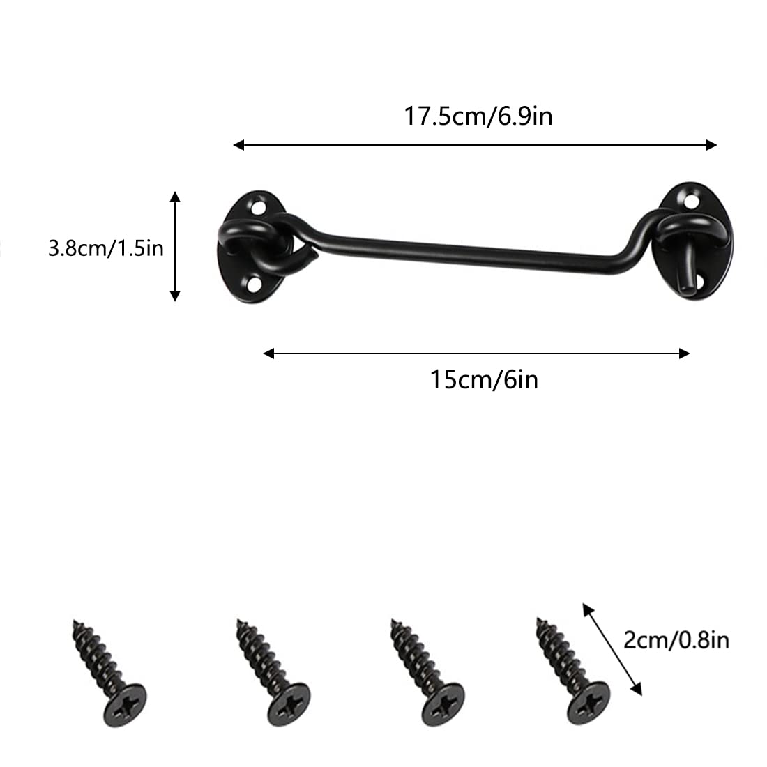 Sumbirg 2 Pcs Cabin Hooks Gate Hook Lock Hook and Eye Latch Stainless Steel Heavy Duty Gate Latch for Door,Window,Garage(Black)