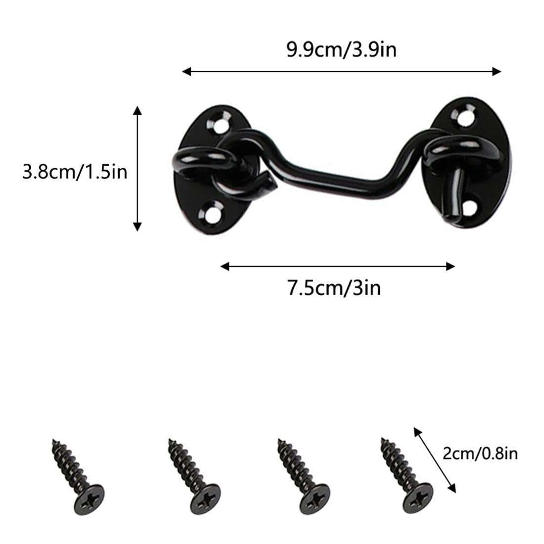 Sumbirg 2 Pcs Cabin Hooks Gate Hook Lock Hook and Eye Latch Stainless Steel Heavy Duty Gate Latch for Door,Window,Garage(Black)