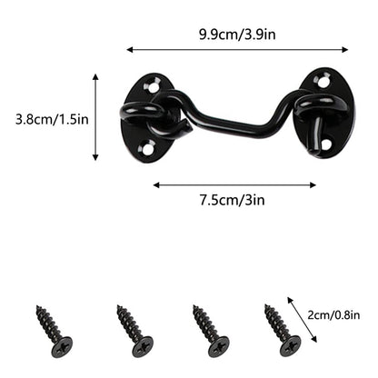 Sumbirg 2 Pcs Cabin Hooks Gate Hook Lock Hook and Eye Latch Stainless Steel Heavy Duty Gate Latch for Door,Window,Garage(Black)