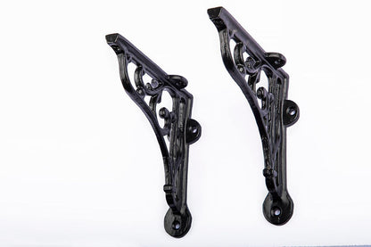Pair of Victorian Scroll Shelf Brackets 4x4 Inch Antique Black | Home Decoration