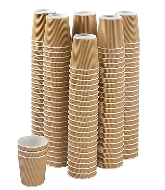 M25 Packs - 500 x Kraft 12oz Ripple Cups - 3 Ply Insulated Paper Cups - Disposable Paper Hot Coffee Tea Drinking Cups ( NO Lids )