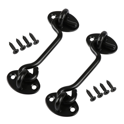 Sumbirg 2 Pcs Cabin Hooks Gate Hook Lock Hook and Eye Latch Stainless Steel Heavy Duty Gate Latch for Door,Window,Garage(Black)