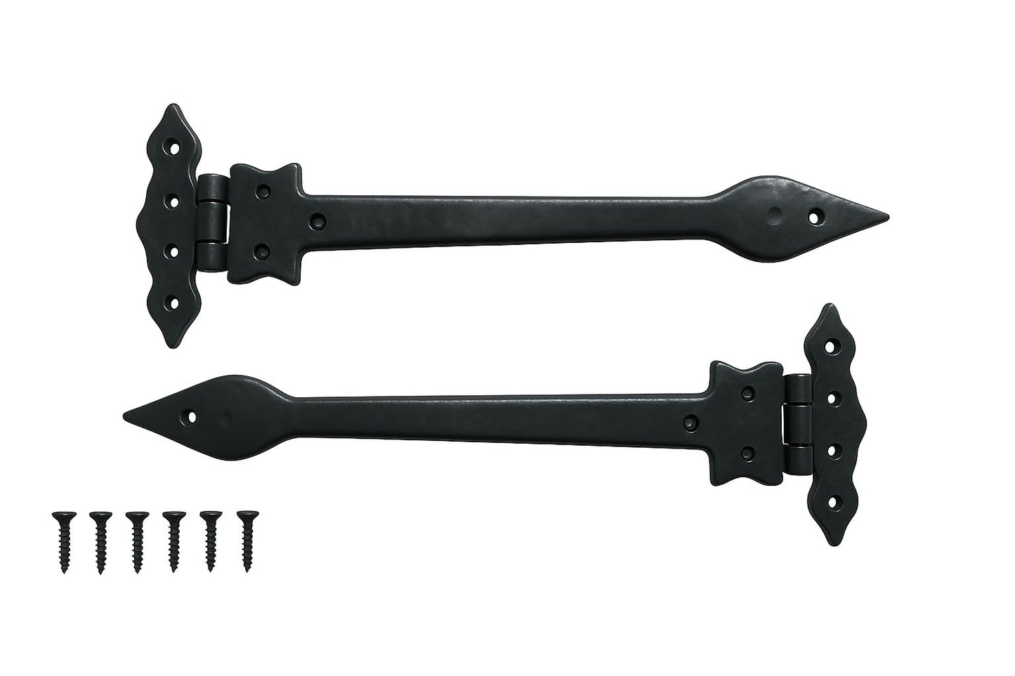 Black Cast Iron Spear Hinges Leaf Design Pair Of New (9